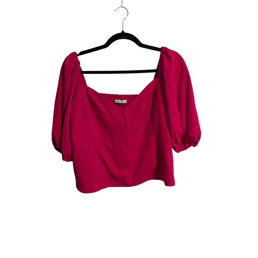 Abercrombie & Fitch Blouse Womens XL Pink Puff Sleeve Smocked Sweetheart Top